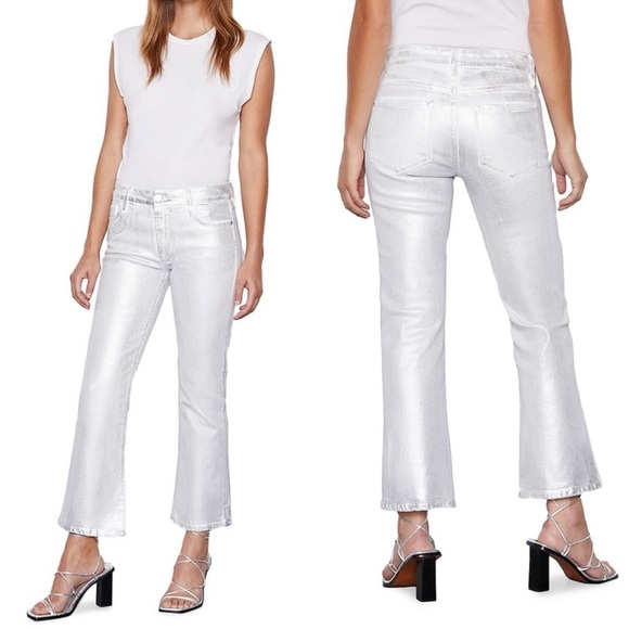 Frame Le Crop Metallic Stretch Mini Boot-Cut Crop Jeans - Picture 1 of 15